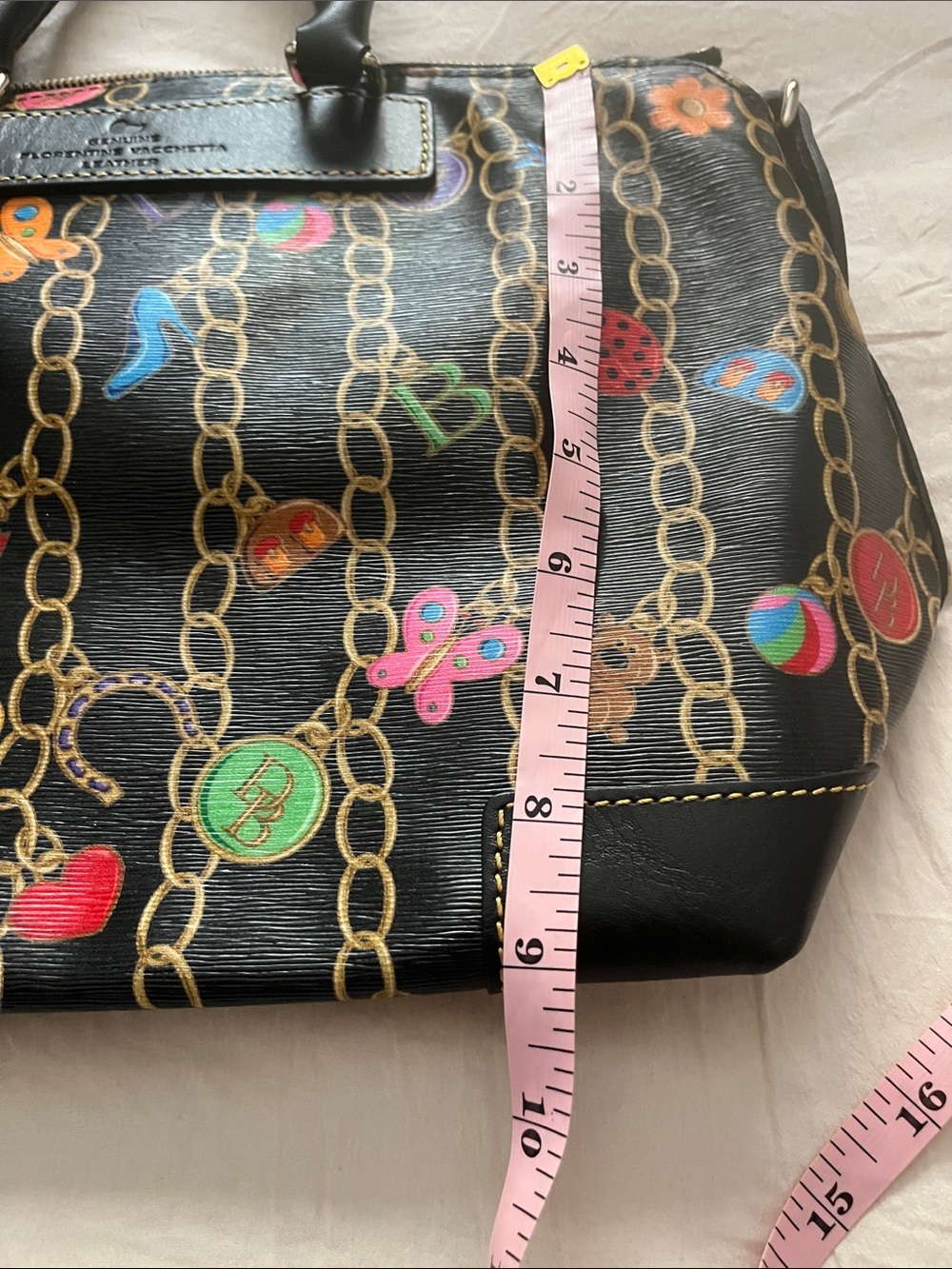 Dooney & Bourke Black Satchel with Colorful Charm Chain Print - Picture 7 of 7